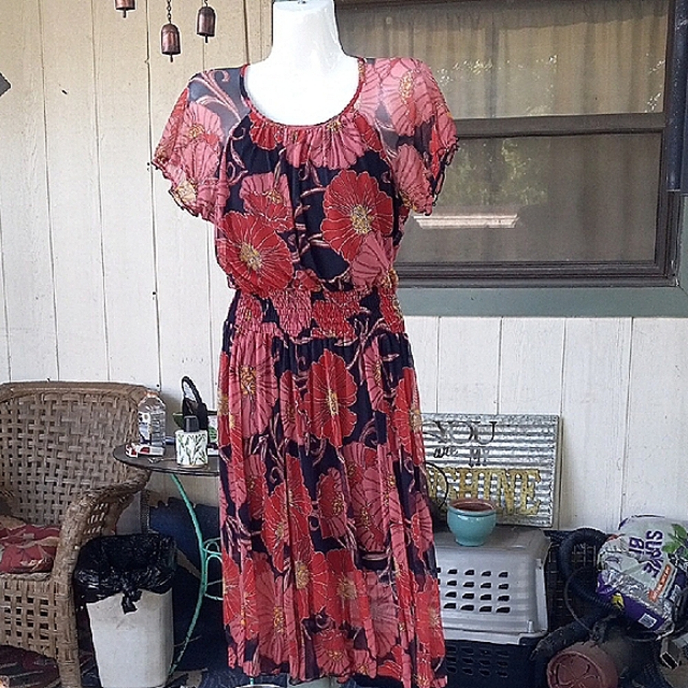 Pink Flutter Sleeve Midi Sundress for Wedding Guests Size 6 Fall Xmas Ready